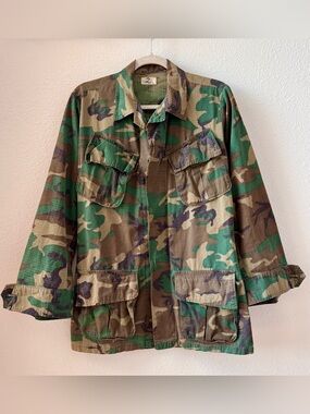 Vintage Camouflage Utility Army Jacket - Green/Brown Camo
